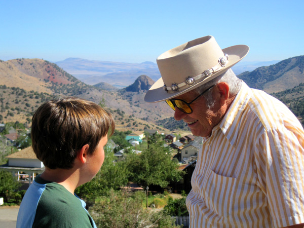 Jeremiah & Grandpa Harry seeing eye to eye in Virginia City, NV